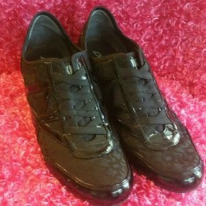 DKNY Black Signature Canvas Wedge Heel Sneakers